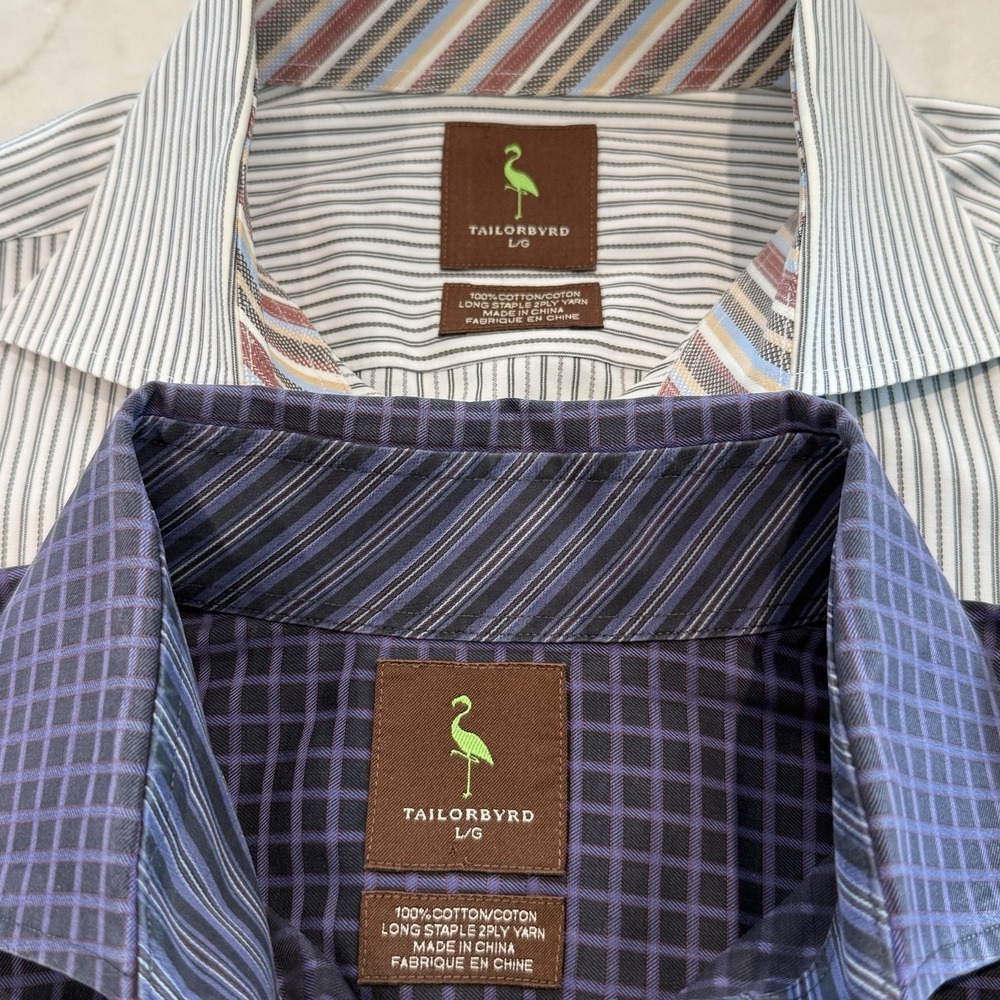 Tailorbyrd Collection Lot Of 2 Men's L Shirts Multicolor Plaid Check Button Down